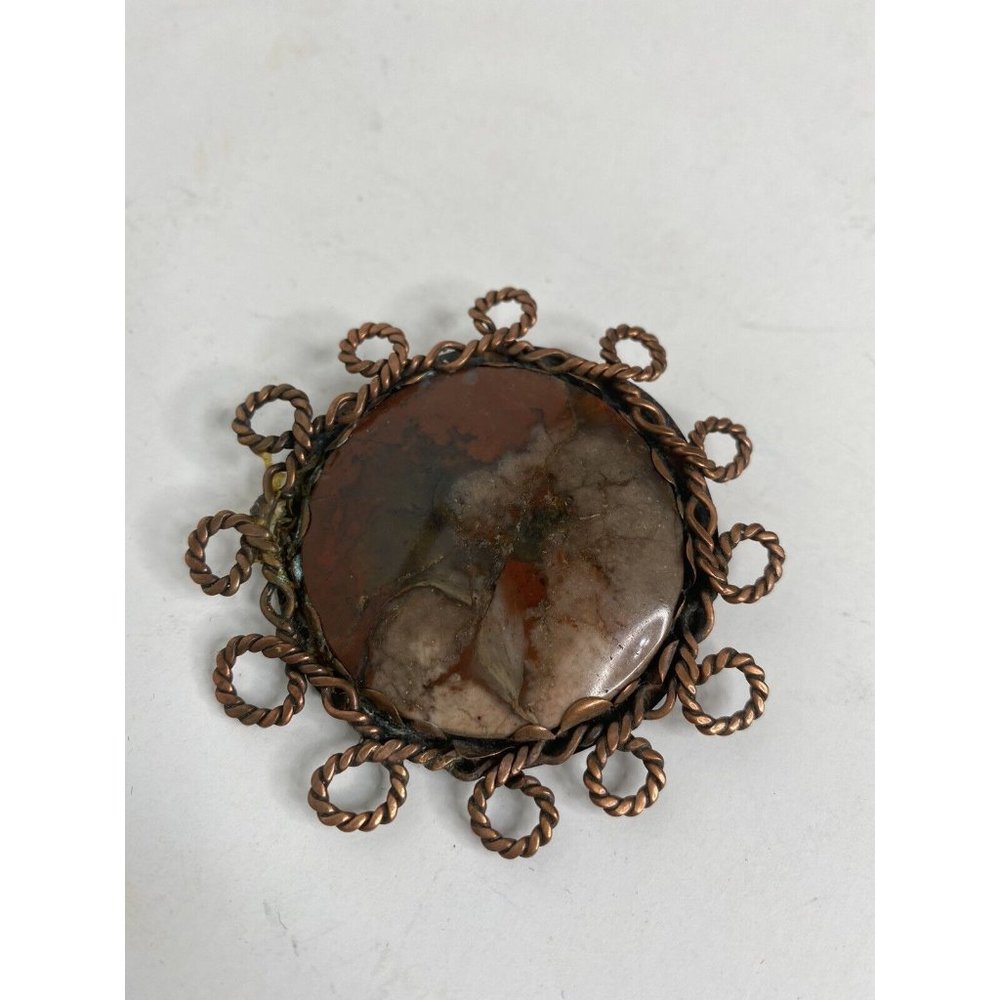 Morris Scarf Clip Pin Brooch Jewelry Stone Pendant Marble Stone Copper  2.5"